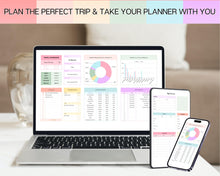 Load image into Gallery viewer, Digital Ultimate Travel Planner | Google Sheets Editable Travel Spreadsheet, Trip Expense Tracker, Packing List, Vacation Schedule | Rainbow
