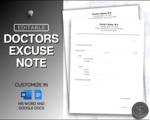 Load image into Gallery viewer, Editable Doctors Excuse Note | Editable Template for Fake Doctors Note, Medical Note for Work, School &amp; Word Template | Perfect for Google Docs | Fill in Blanks
