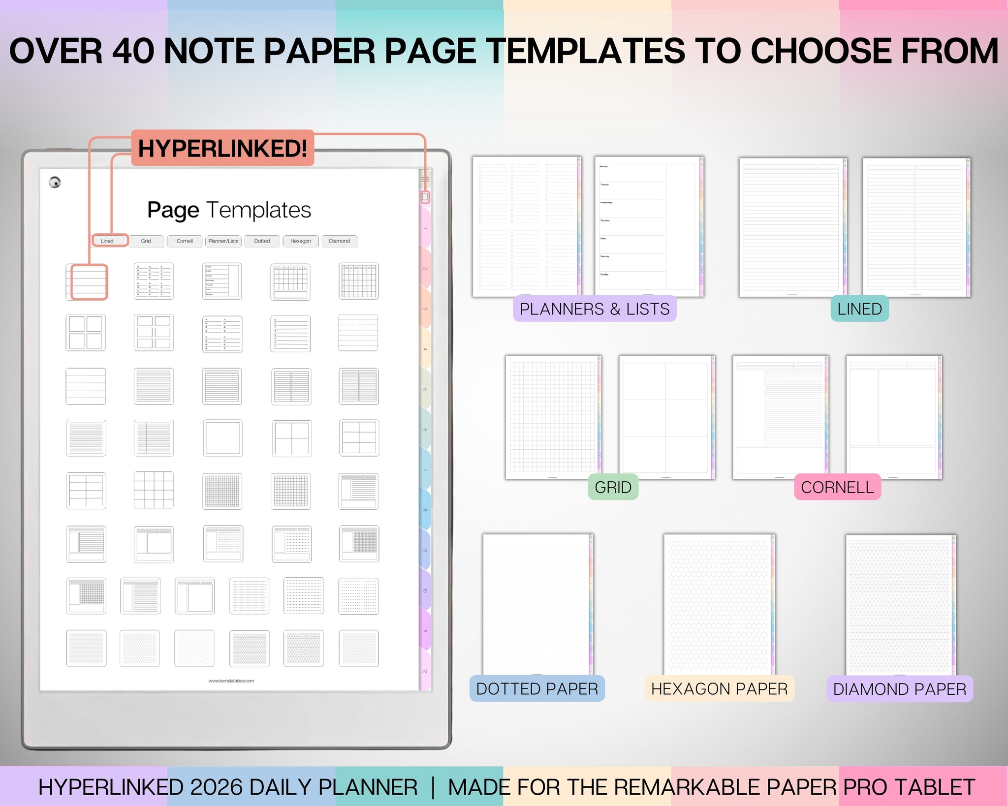 2026 Daily Planner for reMarkable Paper Pro (Colorful)