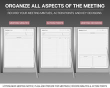 Load image into Gallery viewer, reMarkable 2 Meeting Minutes Template |  Meeting Agenda, Note Taking, Project planner, Task List Templates
