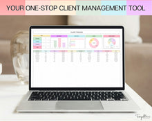 Load image into Gallery viewer, Client Tracker Spreadsheet | Includes CRM Tracker, Lead &amp; Task Tracker, Client Record book, Business Planner &amp; Communication Log | For Small Business Owners | Colorful
