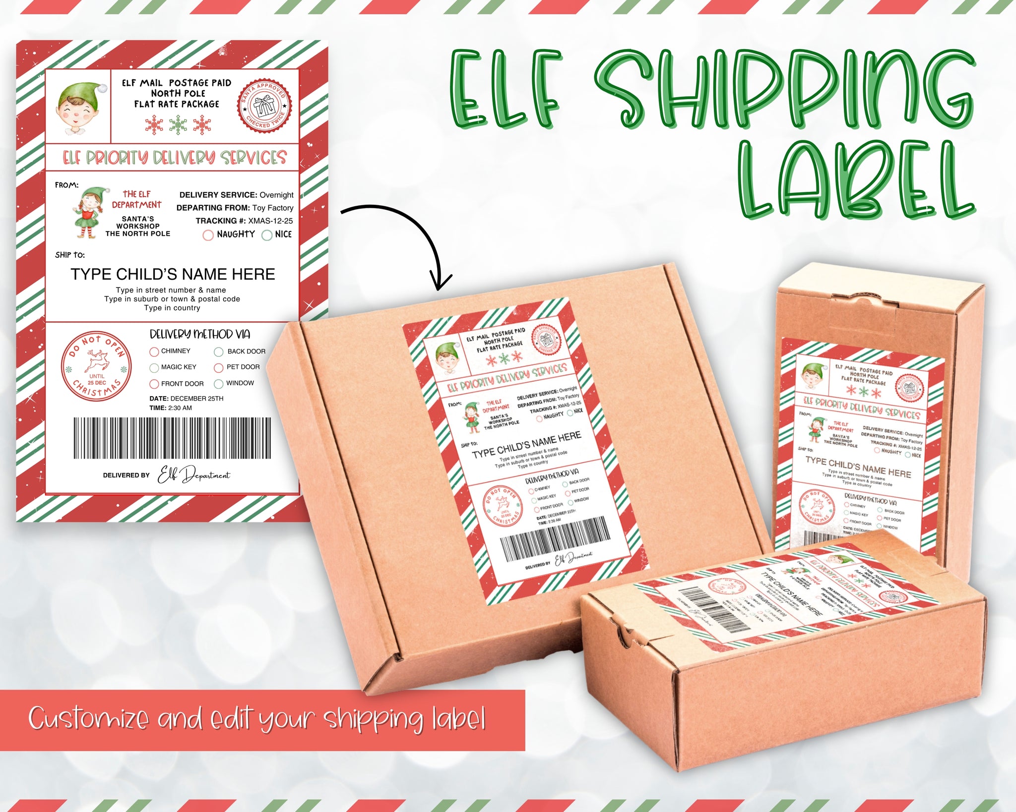 Elf Rings Label Editable Elf Shipping Label - Personalized Gift Label Christmas!