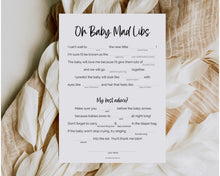 Load image into Gallery viewer, Baby Shower Mad Libs | Includes Printable Baby Shower Template, Gender Neutral, Minimalist, Woodland Theme &amp; Parent Mommy Advice Card | Boho
