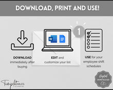 Load image into Gallery viewer, Employee Work Schedule &amp; Time Tracker | EDITABLE Employee Time Sheet Template for Google Docs &amp; Microsoft Word
