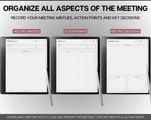 Load image into Gallery viewer, Meeting Notes templates for Kindle Scribe | Meeting Minutes, Meeting Agenda, Meeting Note taking template, Project planner, Task List, Planners for Kindle Scribe
