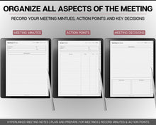 Load image into Gallery viewer, Kindle Scribe Meeting Notes templates | Meeting Minutes, Meeting Agenda, Meeting Note taking template, Project planner, Task List, Kindle Scribe Planner
