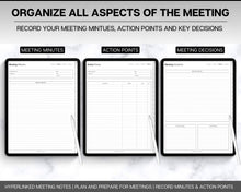Load image into Gallery viewer, Digital Meeting Minutes Template |  Editable Meeting Notes for GoodNotes &amp; iPad | Business Agenda &amp; Note Taking
