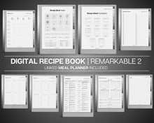 Load image into Gallery viewer, Digital Recipe Book for reMarkable 2 | With 8 Recipe Templates, Digital Meal Planner, Cookbook Template, Recipe Binder Kit &amp; Blank Recipe Card
