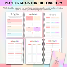 Load image into Gallery viewer, Goal Planner | SMART Goal Setting Kit for the New You, Monthly Habits, Reflections &amp; Vision Boards | Pastel Rainbow A5
