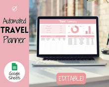 Load image into Gallery viewer, Digital Ultimate Travel Planner | Google Sheets Editable Travel Spreadsheet, Trip Expense Tracker, Packing List, Vacation Schedule | Pink

