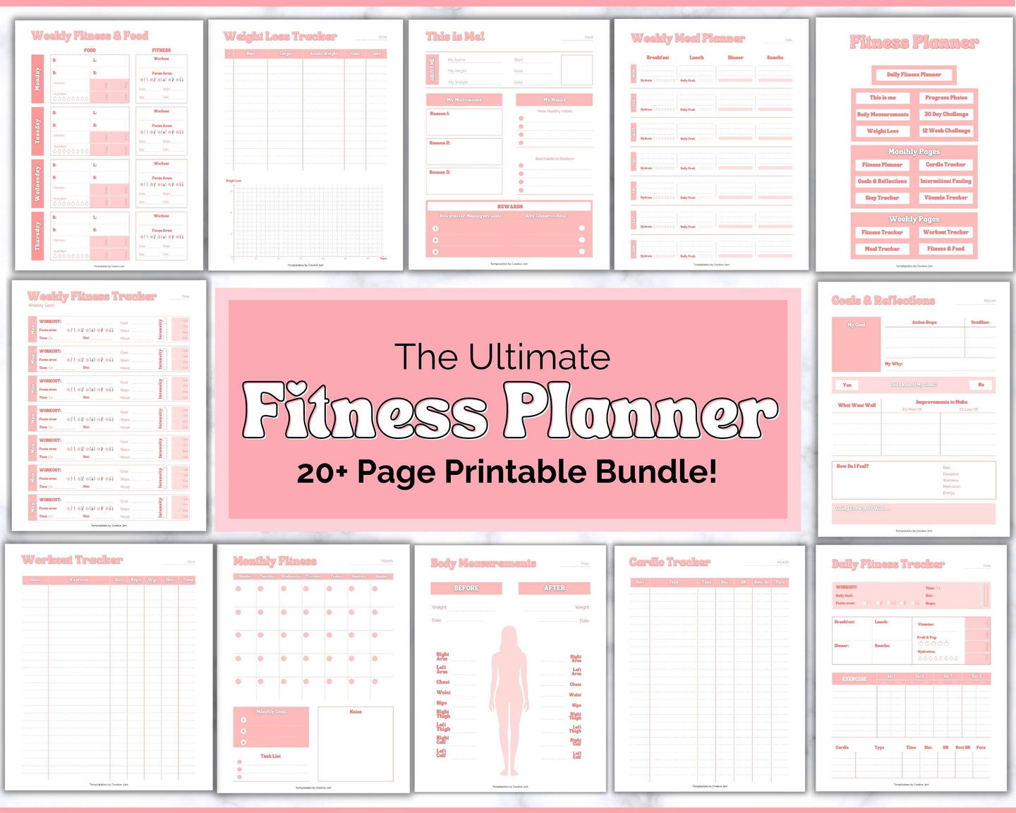 Fitness Planner Ultimate Bundle | Weight Loss, Workout, Fitness, Wellnes & Health, Meal Planner, Self Care, Habit Tracker | Hearts