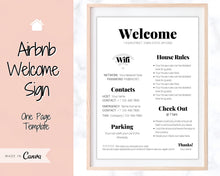 Load image into Gallery viewer, 1 Page Airbnb Welcome Poster Template, Wifi Password Sign Printable, Welcome Book, House Rules, Host, Vacation Rental, Check Out Instruction | Bold
