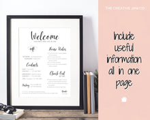 Load image into Gallery viewer, 1 Page Airbnb Welcome Poster Template, Wifi Password Sign Printable, Welcome Book, House Rules, Host, Vacation Rental, Check Out Instruction | Day
