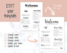 Load image into Gallery viewer, 1 Page Airbnb Welcome Poster Template, Wifi Password Sign Printable, Welcome Book, House Rules, Host, Vacation Rental, Check Out Instruction | Day
