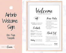 Load image into Gallery viewer, 1 Page Airbnb Welcome Poster Template, Wifi Password Sign Printable, Welcome Book, House Rules, Host, Vacation Rental, Check Out Instruction | Day
