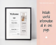 Load image into Gallery viewer, 1 Page Airbnb Welcome Poster Template, Wifi Password Sign Printable, Welcome Book, House Rules, Host, Vacation Rental, Check Out Instruction | Play
