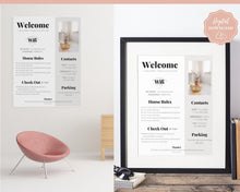 Load image into Gallery viewer, 1 Page Airbnb Welcome Poster Template, Wifi Password Sign Printable, Welcome Book, House Rules, Host, Vacation Rental, Check Out Instruction | Play
