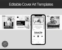 Load image into Gallery viewer, 10 Editable Podcast Cover Art Templates. Podcast Canva BUNDLE. Pod cast Photo Mockup. Podcast Graphics. Podcaster podcasting, Podcast Cover | Mono
