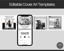 Load image into Gallery viewer, 10 Editable Podcast Cover Art Templates. Podcast Canva BUNDLE. Pod cast Photo Mockup. Podcast Graphics. Podcaster podcasting, Podcast Cover | Mono
