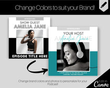 Load image into Gallery viewer, 10 Editable Podcast Cover Art Templates. Podcast Canva BUNDLE. Pod cast Photo Mockup. Podcast Graphics. Podcaster podcasting, Podcast Cover | Mono
