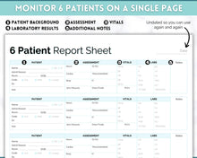 Load image into Gallery viewer, 6 Patient Nurse Report Sheet to Organize your Shifts | Nurse Brain Sheet, ICU Nurse Report Patient Assessment Template | Blue
