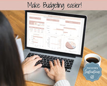 Load image into Gallery viewer, Simple Budget Planner Spreadsheet | Google Sheets Automated Monthly Finance &amp; Expenses Spreadsheet | Brown
