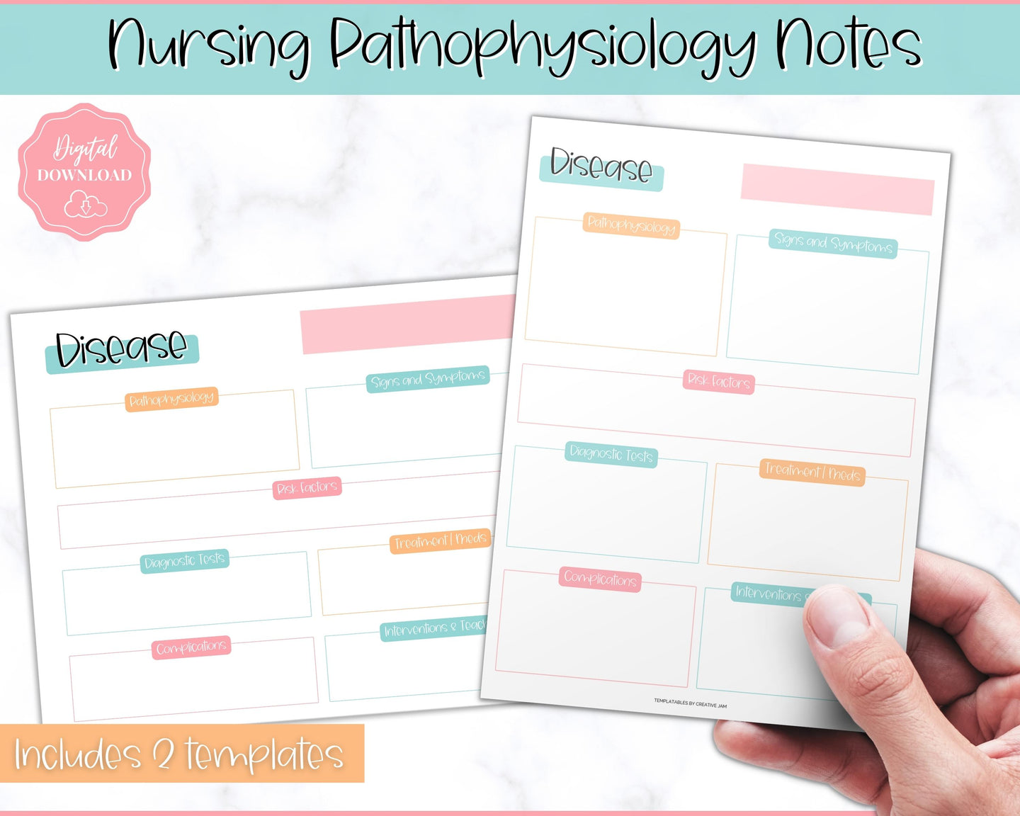 Disease Template, Nursing Patho Pathophysiology Study Guide for Students, Med Surg Brain Sheet, Disease Overview Printable | Colorful Sky