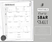 Load image into Gallery viewer, SBAR Nurse Brain Report Sheet | ICU Nurse Report, RN Nursing, New Grad, Patient Assessment, Printable Template | Sky Mono
