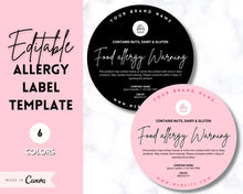 Load image into Gallery viewer, EDITABLE Food Allergy Label Template | Allergy Information Stickers, Allergen Cake Food Warning Label | Round
