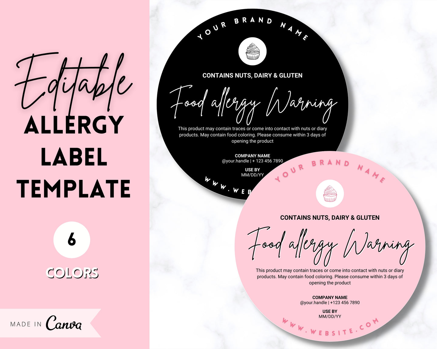 EDITABLE Food Allergy Label Template | Allergy Information Stickers, Allergen Cake Food Warning Label | Round