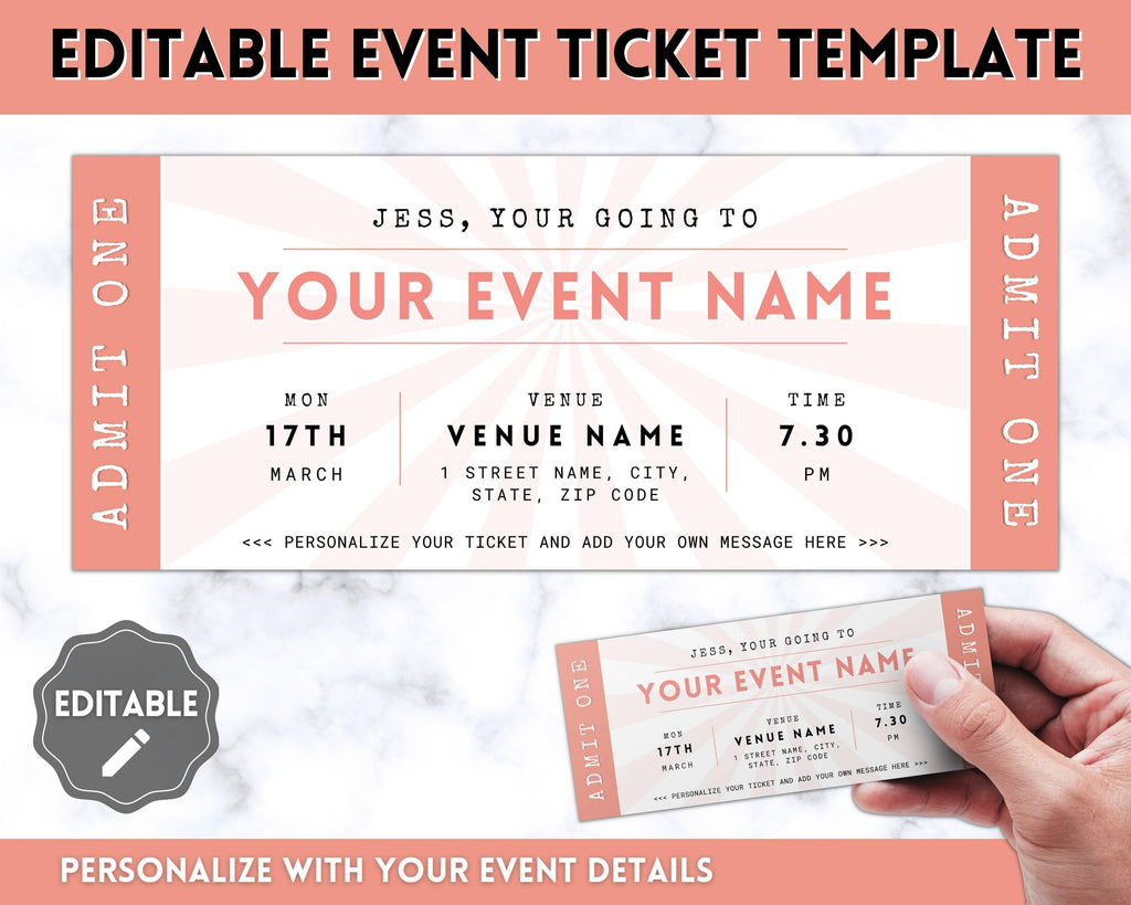 Perfect Ticket Example Event Ticket Editable Template | Perfect Gift for Special Occasions