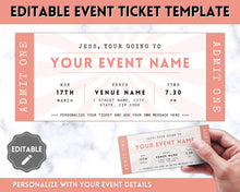 Load image into Gallery viewer, EDITABLE Event Ticket Gift Template | DIY Templates for Concerts, Theatre Shows, Surprise Gifts &amp; Special Occassions | Pink
