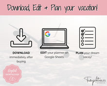 Load image into Gallery viewer, Digital Ultimate Travel Planner | Google Sheets Editable Travel Spreadsheet, Trip Expense Tracker, Packing List, Vacation Schedule | Pink
