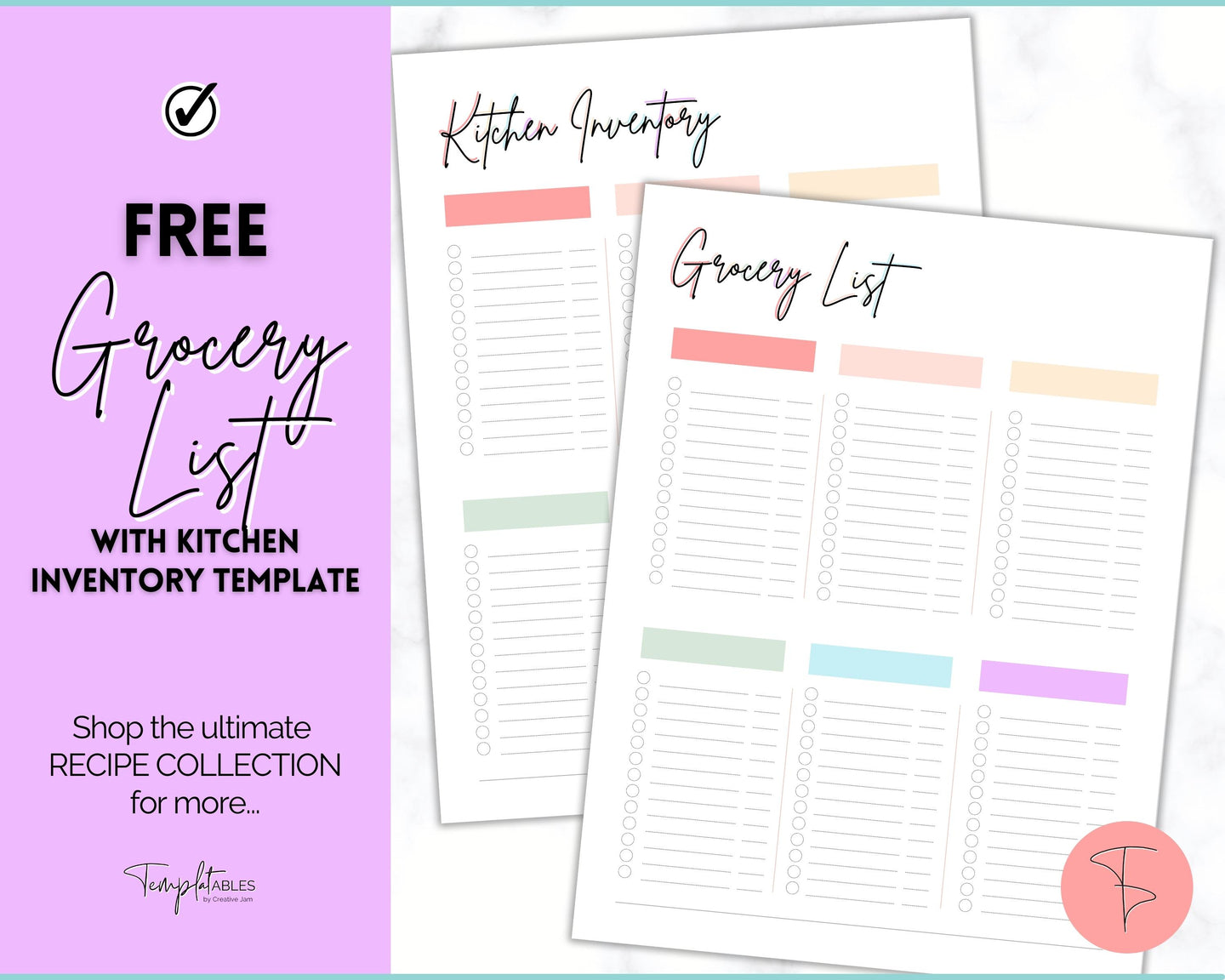 FREE - Grocery List Printable, Weekly Shopping List, Meal Planner Checklist, Kitchen Organization Template | Pastel Rainbow