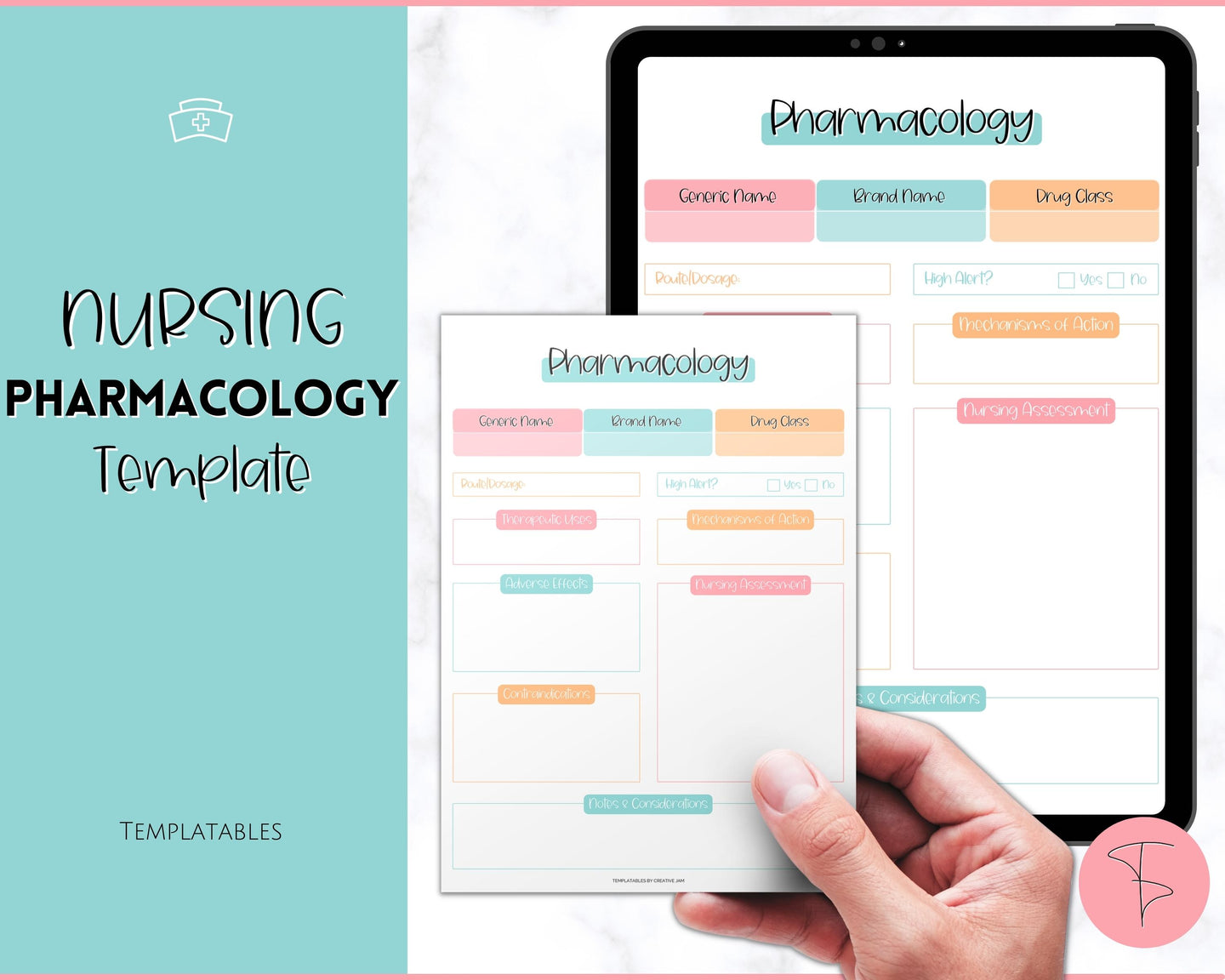 Pharmacology Nursing Template Printable | Pharmacology Study Guide, Notes & Flash Cards | Colorful Sky
