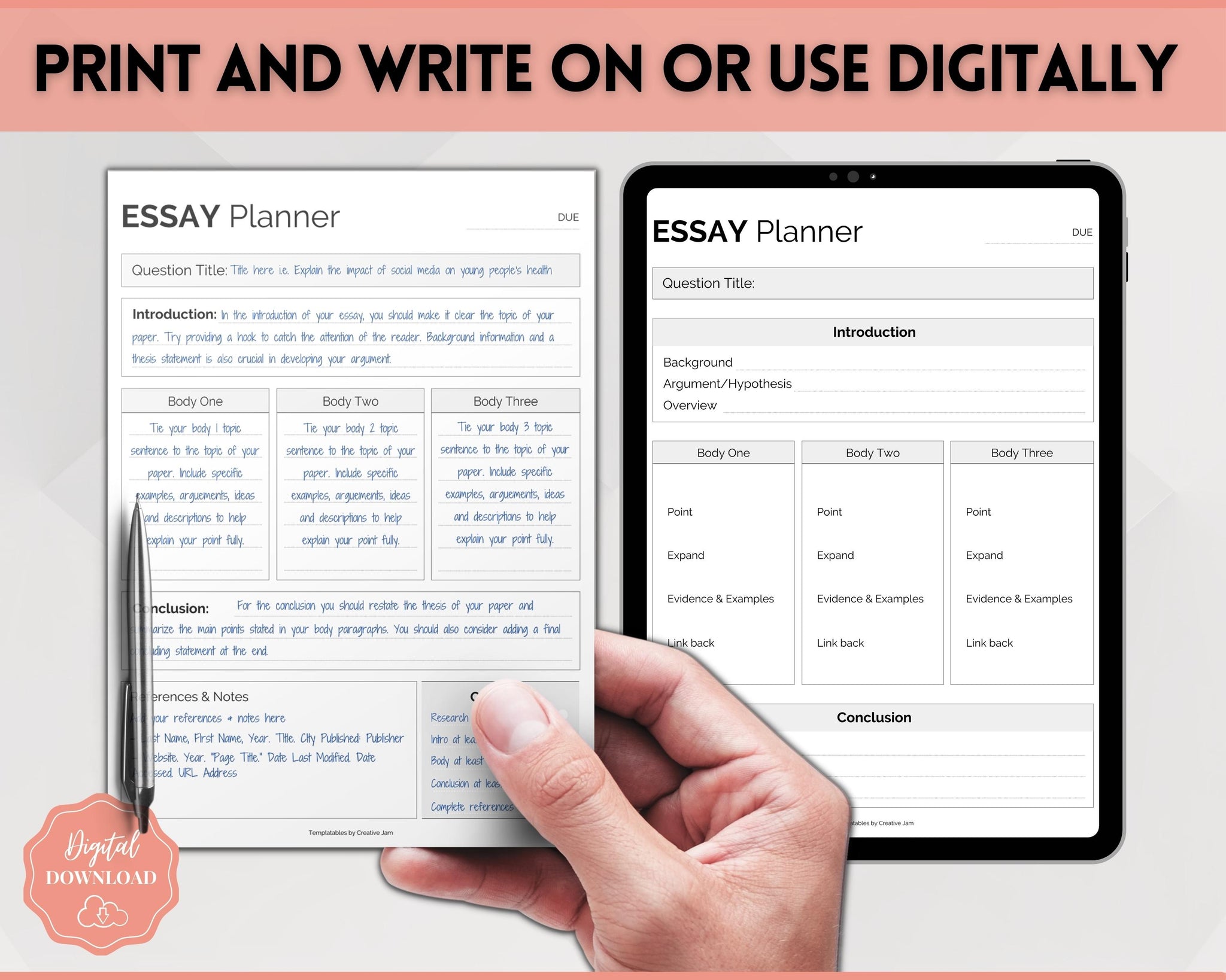 Essay Assignment Pattern Video Essay Planner Printable BUNDLE for Students | College Writing Template
