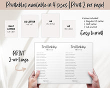 Load image into Gallery viewer, 1st Birthday Games - Printable Bundle of 14 Party Games for Baby&#39;s 1st Birthday | Trivia Activity for Woodland, Boho, Neutral Theme
