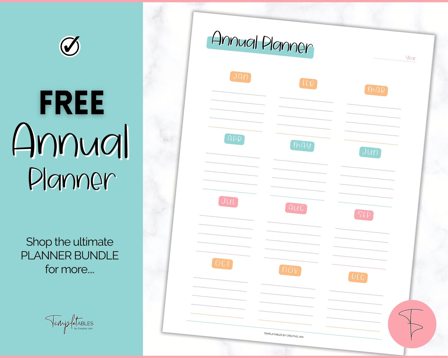 FREE - Annual Planner Printable, Annual Calendar, To Do List Printable, Undated Schedule, Productivity Template | Colorful Sky