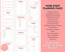 Load image into Gallery viewer, Wedding Planner Printable BUNDLE | Wedding Binder, Checklist, Budget, Wedding Day Schedule &amp; To Do List Planner Book | Pink Watercolor
