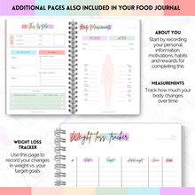 Load image into Gallery viewer, Food Journal: Daily Food Journal, 90 Day Meal Tracker &amp; Planner, Fitness Diet Wellness Planner, Habit Tracker, Weight Loss Tracker, Nutrition Log, Daily Food Diary | A5 Pastel Rainbow
