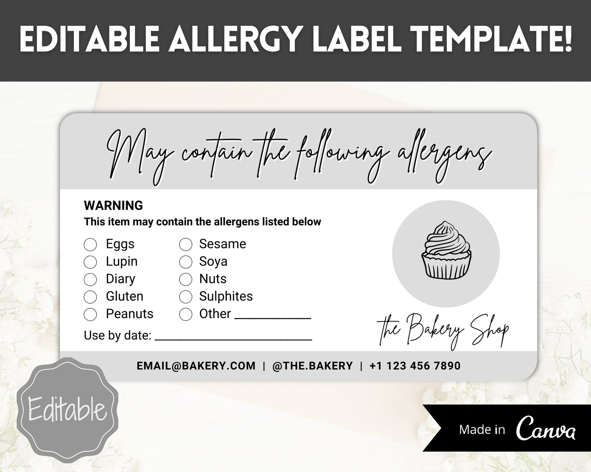EDITABLE Allergy Label Food Warning Template | Rectangle