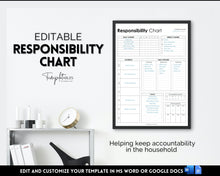 Load image into Gallery viewer, EDITABLE Responsibility Chart | Family Chore Chart, Weekly Adult Routine &amp; Reward Chart for Kids | Mono
