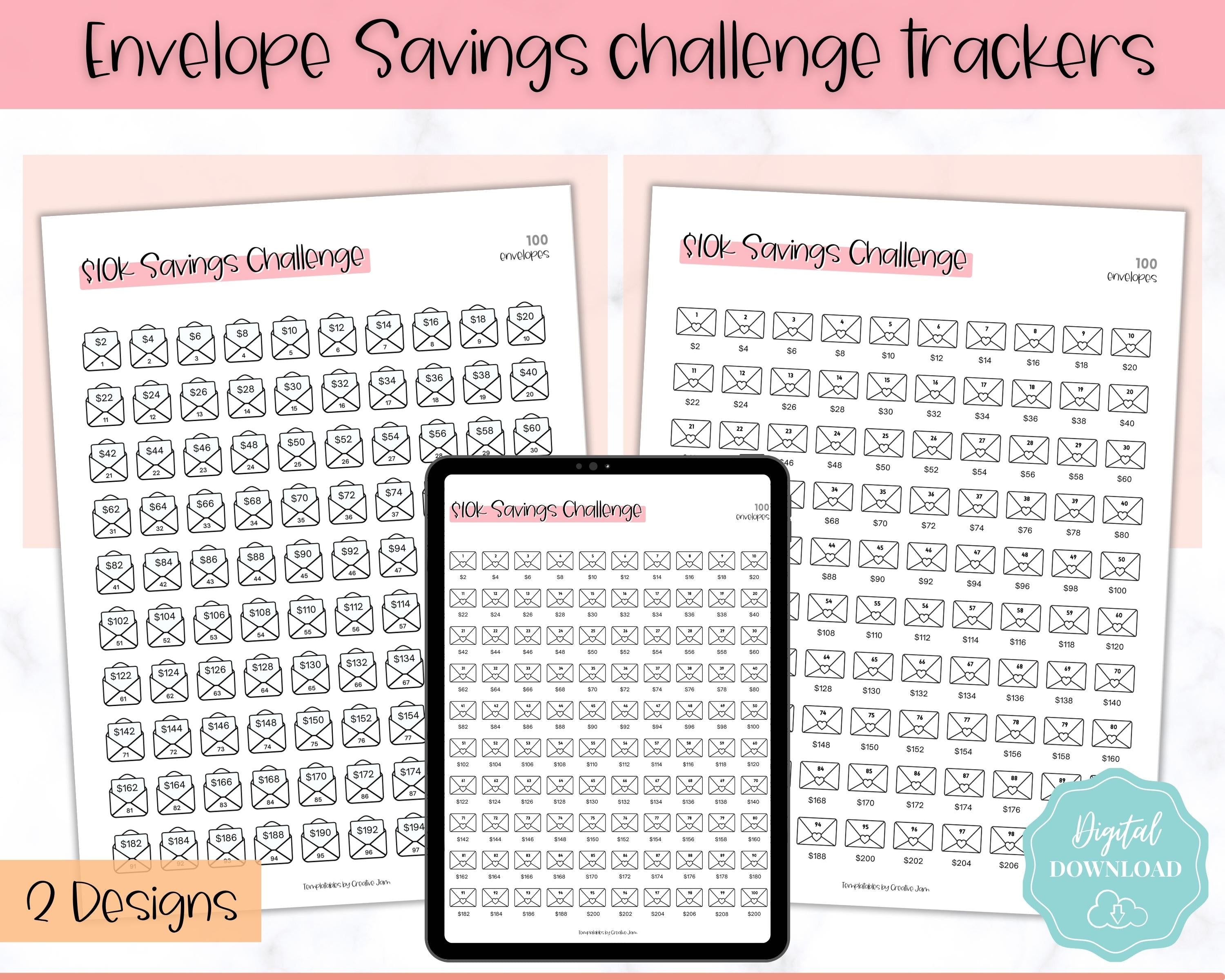 10k 100 Envelope Challenge Printable, 10000 | Colorful Sky