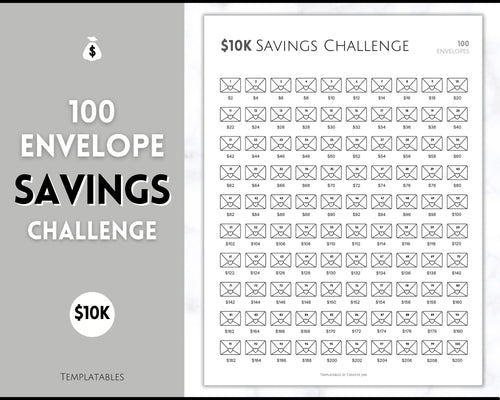 10k Envelope Challenge, 10000 Savings Tracker Printable, 100 Envelopes Save, Budget Cash Envelope, 100 day challenge, Money Saving Finance | Mono