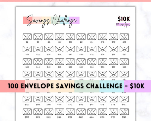 10k Envelope Challenge, 10000 Savings Tracker Printable, 100 Envelopes Save, Budget Cash Envelope, 100 day challenge, Money Saving Finance | Pastel Rainbow
