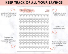 Load image into Gallery viewer, 10k Envelope Challenge, 10000 Savings Tracker Printable, 100 Envelopes Save, Budget Cash Envelope, 100 day challenge, Money Saving Finance | Pink Scrawl
