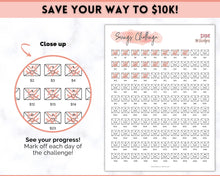 Load image into Gallery viewer, 10k Envelope Challenge, 10000 Savings Tracker Printable, 100 Envelopes Save, Budget Cash Envelope, 100 day challenge, Money Saving Finance | Pink Scrawl
