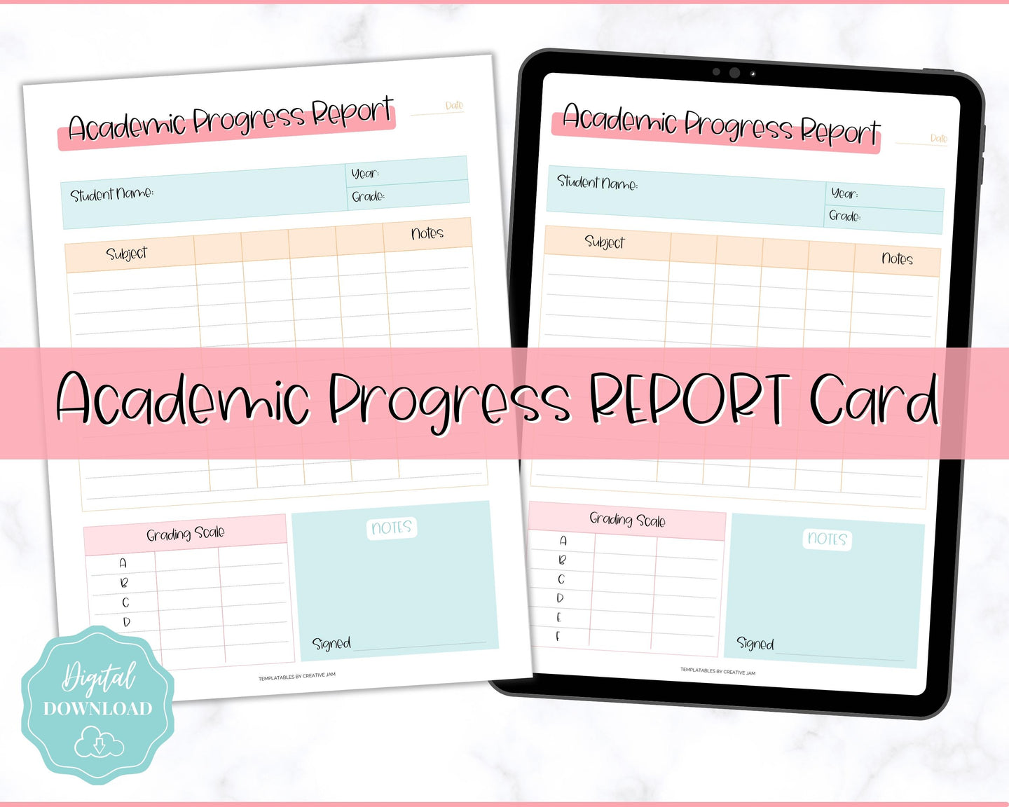 Homeschool Report Card | Printable Student Academic Progress Report Template | Colorful Sky
