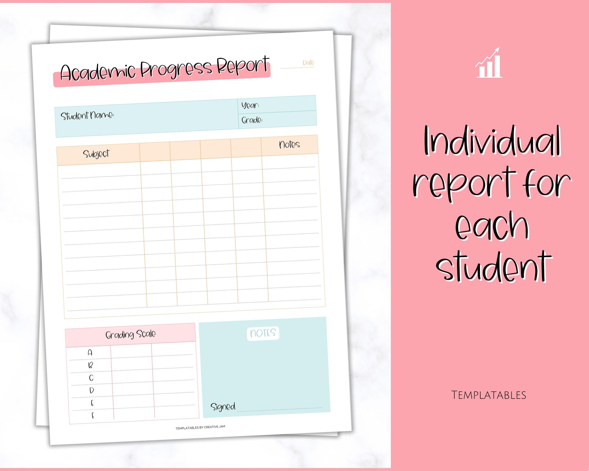 Homeschool Progress Report Card Printable Teacher Planner Colorful
