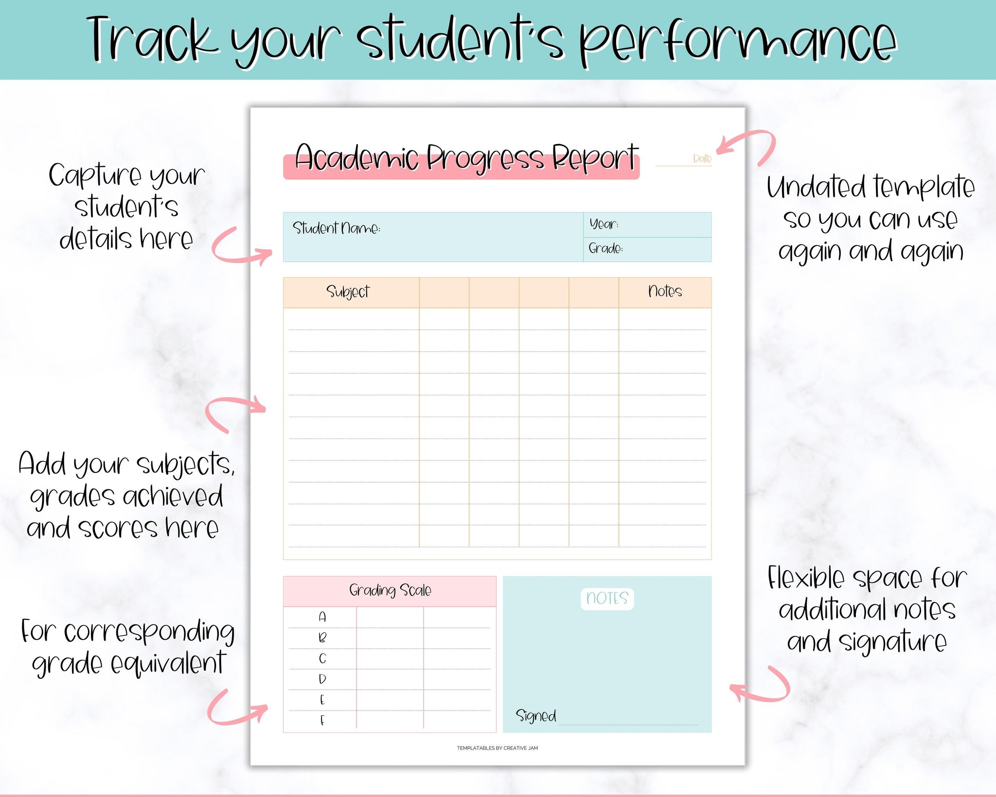 Homeschool Progress Report Card Printable | Teacher Planner - Colorful
